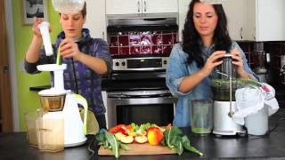 Juicers  Hurom Slow Juicer vs Breville Centrifugal Juicer  Juicing demo [upl. by Brigitte]