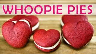 Red Velvet Whoopie Pies Heart Shaped by Cookies Cupcakes and Cardio [upl. by Ardnekal]