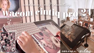 🌸 wacom cintiq pro 24 🌸 chill unboxing  painting  mini vlog 🏹🎠🎀 [upl. by Chenay]