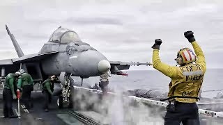 FA18 Super Hornets Launch From USS Theodore Roosevelt [upl. by Niccolo197]