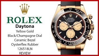 ▶ Rolex Daytona Yellow Gold quotPaul Newmanquot Intense Black Dial Oysterflex Rubber 126518LN  REVIEW [upl. by Richela614]