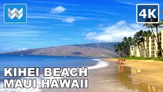 4K Kihei Beach in Maui Hawaii  Virtual Walking Tour amp Travel Guide  Relaxing Ocean Waves Sound [upl. by Eberta]