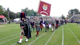 Start of the 2019 Braemar Gathering as Highland Society are led into games field by official piper [upl. by Fein]