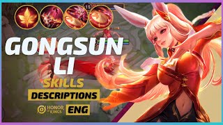 GONGSUN LI 公孙离  Skills Descriptions ENG  Honor of Kings Wangzhe Rongyao 王者荣耀 [upl. by Hamlin825]