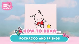 How to Draw Pochacco and Friends  Hello Kitty Crafts [upl. by Akema]