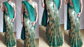 How to make ready to wear saree no cutting no stitching  silk saree draping tutorial  heavy saree [upl. by Ahcropal]