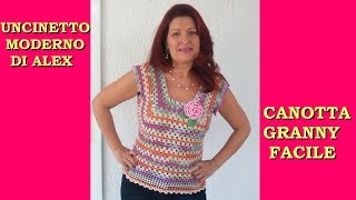 TOP CANOTTA GRANNY UNCINETTO FACILE E VELOCE tutorial ogni taglia [upl. by Anilys]