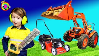 Lawn mower Video for Kids  Tractor Blippi Toys  min min playtime [upl. by Blinny]