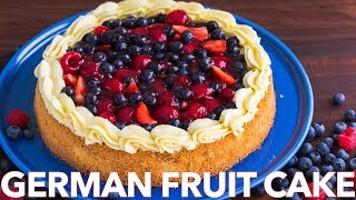 German Fruit Cake Obstkuchen Recipe [upl. by Anatolio]