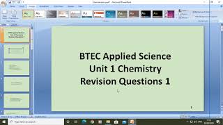 BTEC Applied Science Unit 1 Chemistry Revision Questions 1 [upl. by Melloney]