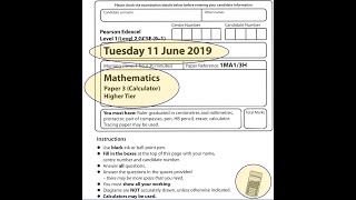 EDEXCEL GCSE Maths June 2019 Paper 3 Higher Calculator 3H [upl. by Connie]