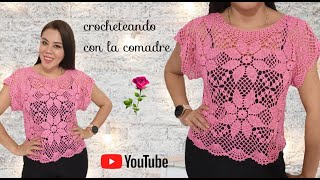 💖BLUSA MAGGIE A CROCHET PARTE 3 BONITA Y ELEGANTE GRANNYS CROCHET [upl. by Irrok]