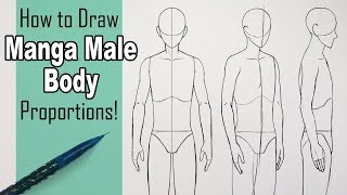 How to Draw a Manga Male Body Front 34 and Side View [upl. by Arikat]