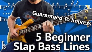 5 Beginner SLAP Bass Lines  Guaranteed To Impress [upl. by Negriv]