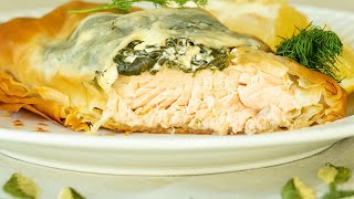 Spinach amp Salmon Phyllo Parcels Greek Spanakopita Salmon [upl. by Corty]