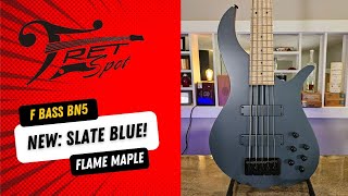 F Bass BN5 Stunning Slate Blue Finish with Flame Maple Fingerboard [upl. by Arag226]