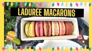 Trying 6 Different Macarons From Ladurée London UK  Pistachio Chestnut Vanilla Raspberry Rose [upl. by Sirdi]