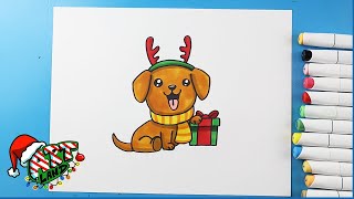 How to Draw a Christmas Puppy [upl. by Ahsenauj]