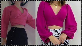 blusa de moda 2023 tutorial paso a paso manga largacorte imperio cruzado [upl. by Oedama]