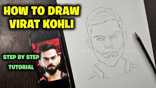 How to draw VIRAT KOHLI Step by Step  full sketch outline tutorial for beginners  IPL 2021 RCB [upl. by Eneles202]