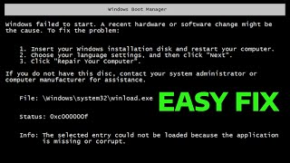 How To Fix Windows Boot Manager Failed to Start [upl. by Stambaugh]