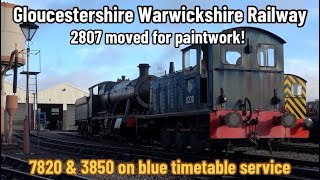 Gloucestershire amp Warwickshire Railway  2807 for NEW paint at Winchcombe  7820 amp 3850 in service [upl. by Rodolphe742]