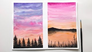 Watercolor Sunset Tutorial For Beginners  Easy Watercolor Sunset Ideas [upl. by Garratt]