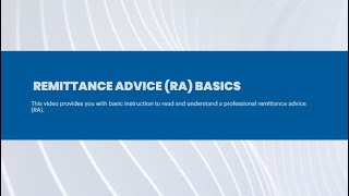 Remittance Advice RA Basics [upl. by Figone]