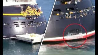 Dramatic moment Disney cruise ship crashes into metal pier [upl. by Tad]