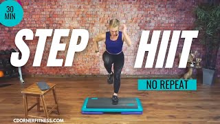 CARDIO HIIT STEP WORKOUT  30 MIN  STEP INTERVAL  NO REPEAT [upl. by Rebecka]