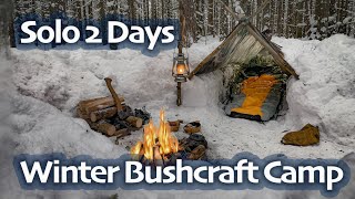 SOLO Two Days WINTER BUSHCRAFT Camp  Shelter in Snowfall  Lavvu Poncho  Spoon Carving [upl. by Crosse159]