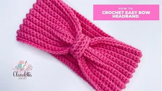 CROCHET easy BOW HEADBAND  Beginners [upl. by Adamski]