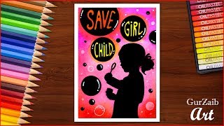 How to draw save girl poster chart drawing for beginners  very easy  step by step [upl. by Amando]