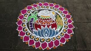 Easy Sankranthi Muggulu🌹5x3 dots Pongal 2023 Kolam🌹Sankranthi Rangoli🌹Pongal Pot Rangoli Designs [upl. by Bonner]