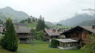 View over ChâteaudOex from GoldenPass Belle Époque train [upl. by Dnomed527]