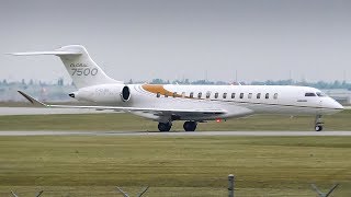 Bombardier Aerospace Global 7500 Arriving and Departing Calgary Airport [upl. by Ednalrim]