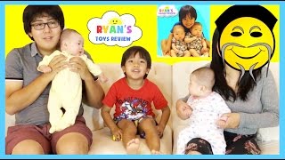 RYAN TOYSREVIEW MOM FACE REVEALED NEW CHANNEL Ryans Family Review Twins Baby Tummy Time [upl. by Norita220]