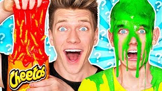 Mystery Wheel of Slime Challenge HOT CHEETOS SLIME Learn How To Make DIY Switch Up Oobleck Food [upl. by Wincer]