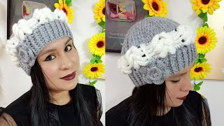 Como tejer la Boina N° 17 a crochet con flor para niñas y mujer en punto Espiga y relieves [upl. by Brezin]