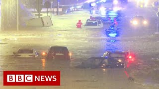 Severe flooding hits Spains east coast after record rainfall  BBC News [upl. by Aivata697]