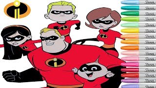 Incredibles Coloring Book Pages Pixar Mr Incredible Elastigirl Dash Violet Jack Jack Rainbow Splash [upl. by Etteniuq968]