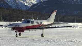 Piper PA46500TP takeoff at St Moritz  Samedan Airport [upl. by Doralyn]