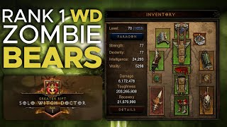 Diablo 3  Season 30 GR150 Rank 1 HC WD Zombie Bears [upl. by Schwenk]