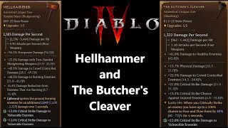 Diablo 4  Quick Overview of the Hellhammer and Butchers Cleaver Unique Barbarian Weapons [upl. by Aramenta]