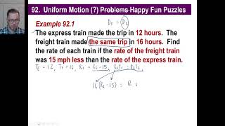 Saxon Math  Algebra 1 3rd Edition Lesson 92  Uniform Motion Problems About Equal Distances [upl. by Hamlen]