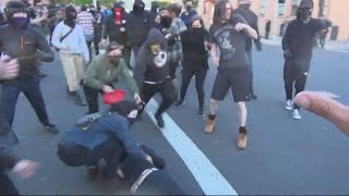 May Day fight between Patriot Prayer and Antifa breaks out in Northeast Portland [upl. by Nnaycnan]