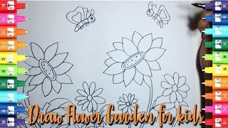 How to draw flower garden for kidsEasy Kids Drawing Tutorial [upl. by Teferi]