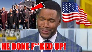 NFL fans demand Michael Strahan be FIRED for DISRESPECTING veterans during National Anthem on Fox [upl. by Friedly893]