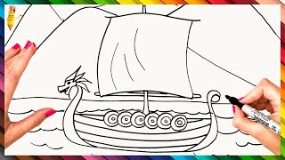 How To Draw A Viking Ship Step By Step  Viking Ship Drawing Easy [upl. by Korman]