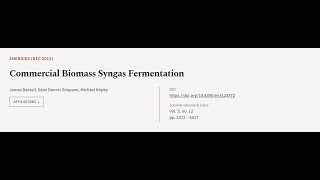 Commercial Biomass Syngas Fermentation  RTCLTV [upl. by Macnamara]